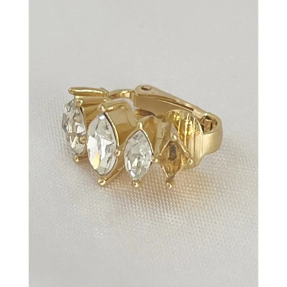 DIOR Gold Tone Earrings Cluster Marquise Cut Crystals Clip On MISSING CRYSTAL